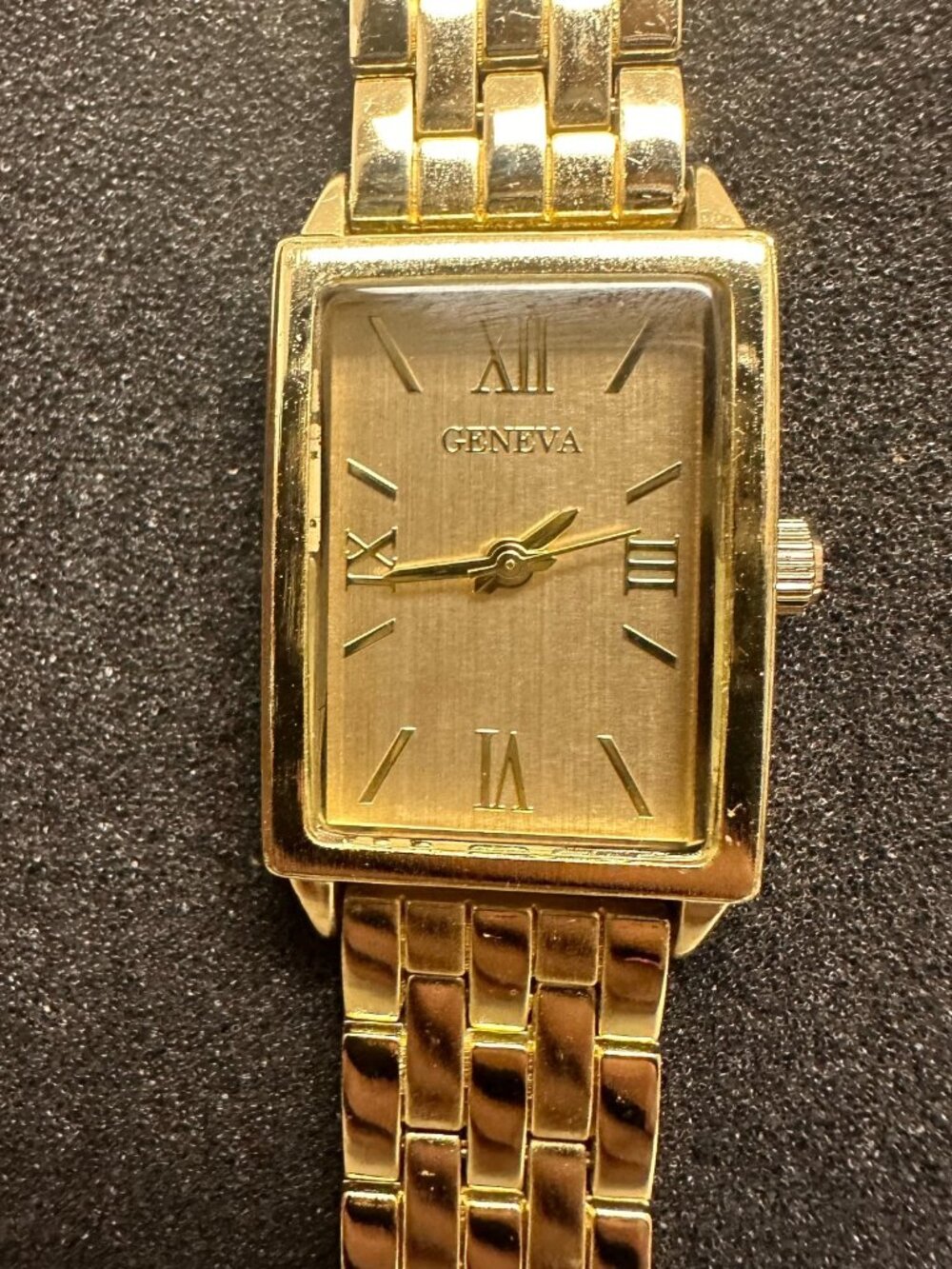 3/$30 Vintage Geneva Watch Women Gold Tone Rectangle Dial 23MM New Battery